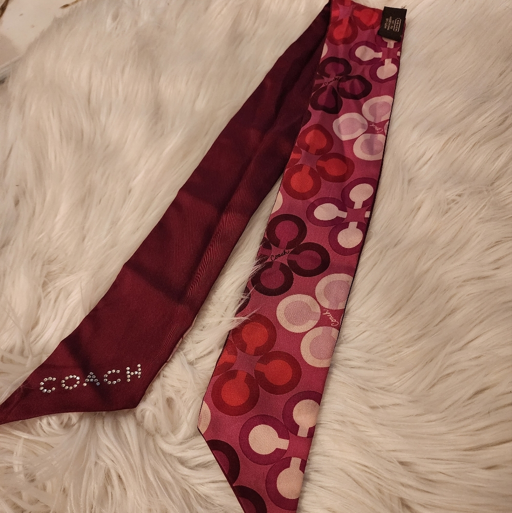 Coach Women's Pink and Red Silk Scarf